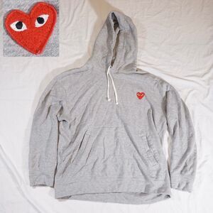 Comme des Garçons Play Pullover Hoodie Grey White Drawstring Cotton XXL